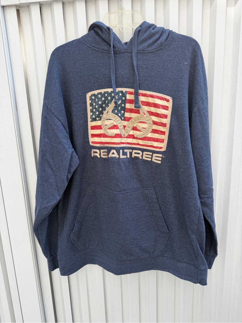 Realtree Navy Blue Hooded Sweatshirt with American Flag Patch